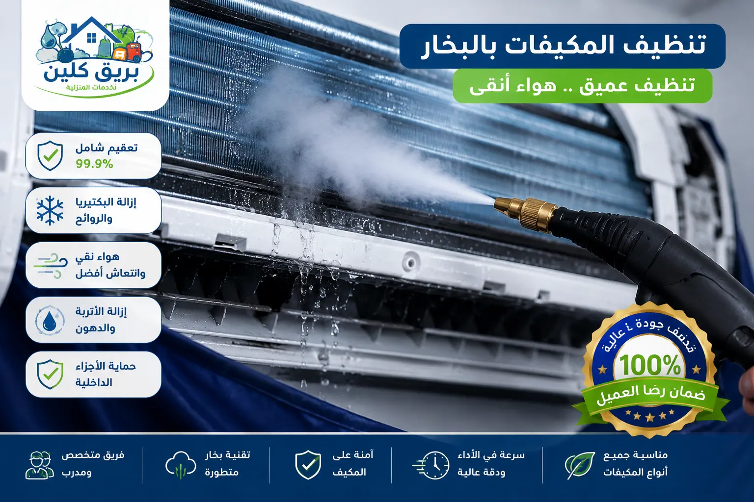 تنظيف مكيف سبليت بالبخار مع إزالة الغبار والبكتيريا داخل الوحدة الداخلية