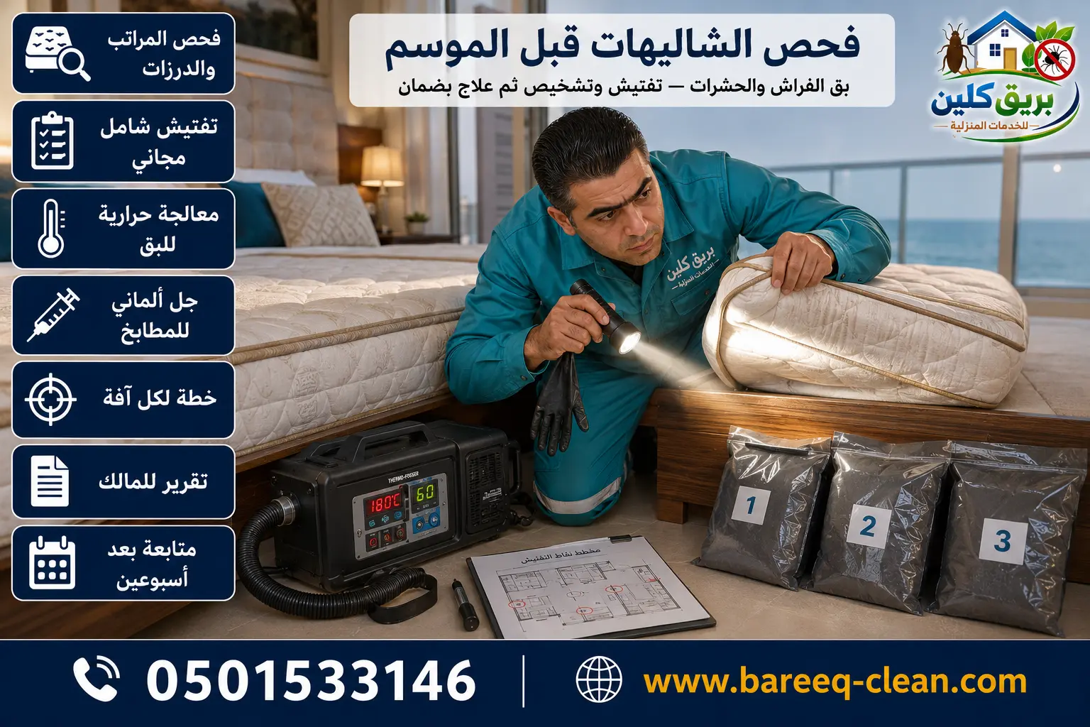 شركة مكافحة حشرات بالشعيبة | 0501533146 – بريق كلين لرش الشاليهات والمنازل وإبادة الحشرات والقوارض والزواحف