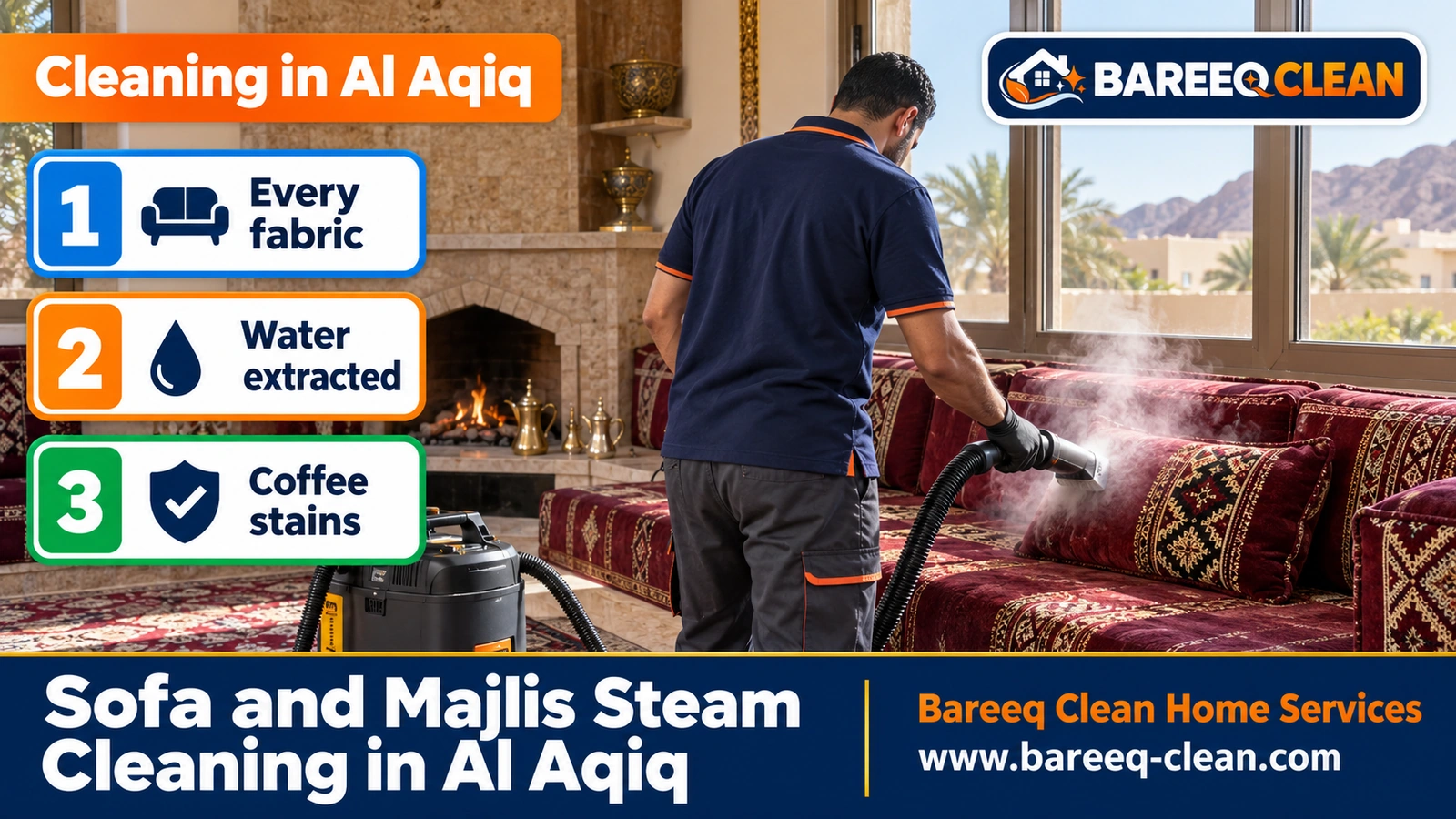 Sofa and majlis steam cleaning in Al Aqiq