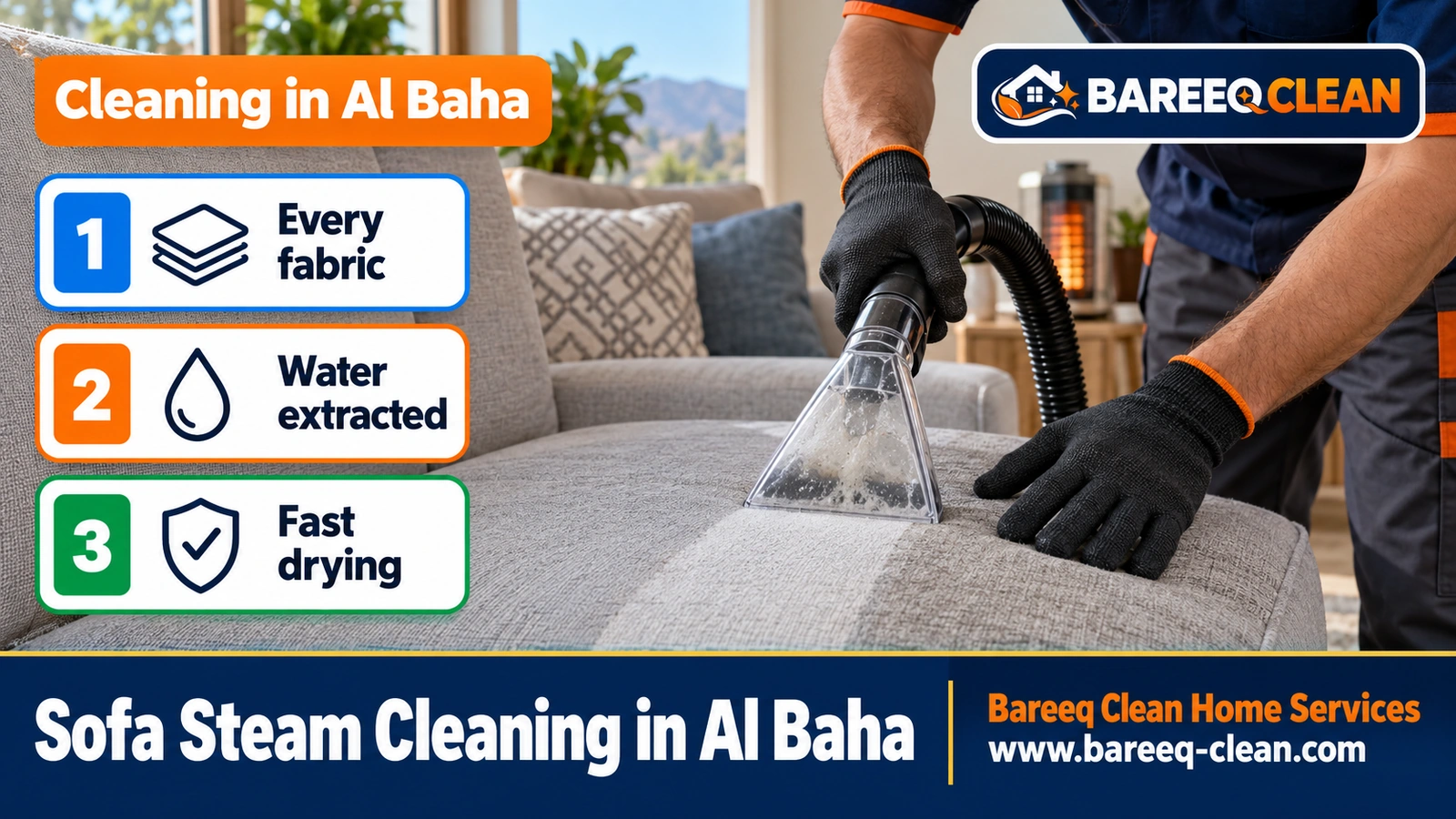 Sofa steam cleaning in Al Baha