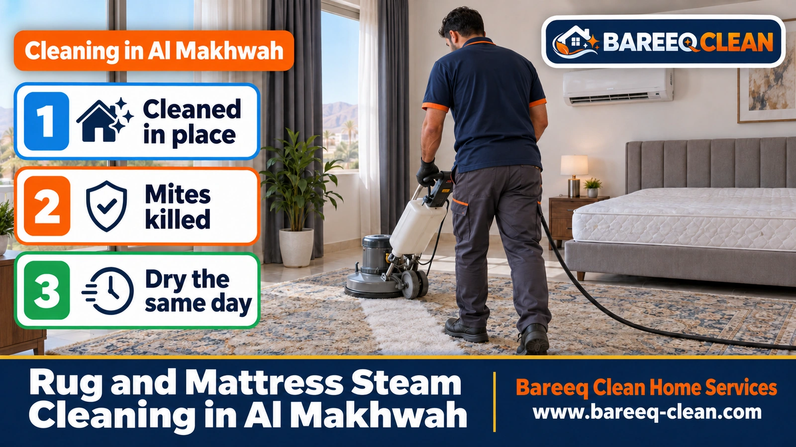 Rug and mattress steam cleaning in Al Makhwah