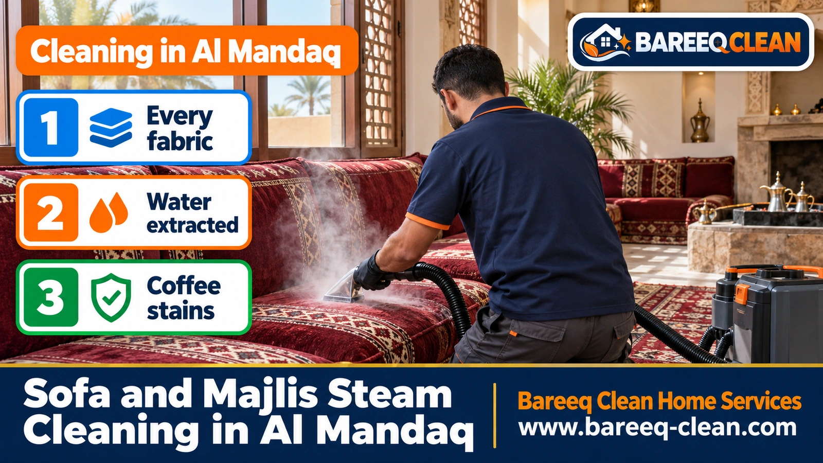 Sofa and majlis steam cleaning in Al Mandaq