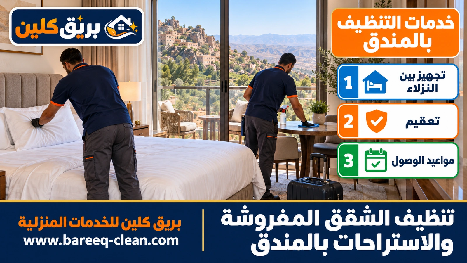 تنظيف الشقق المفروشة والاستراحات بالمندق
