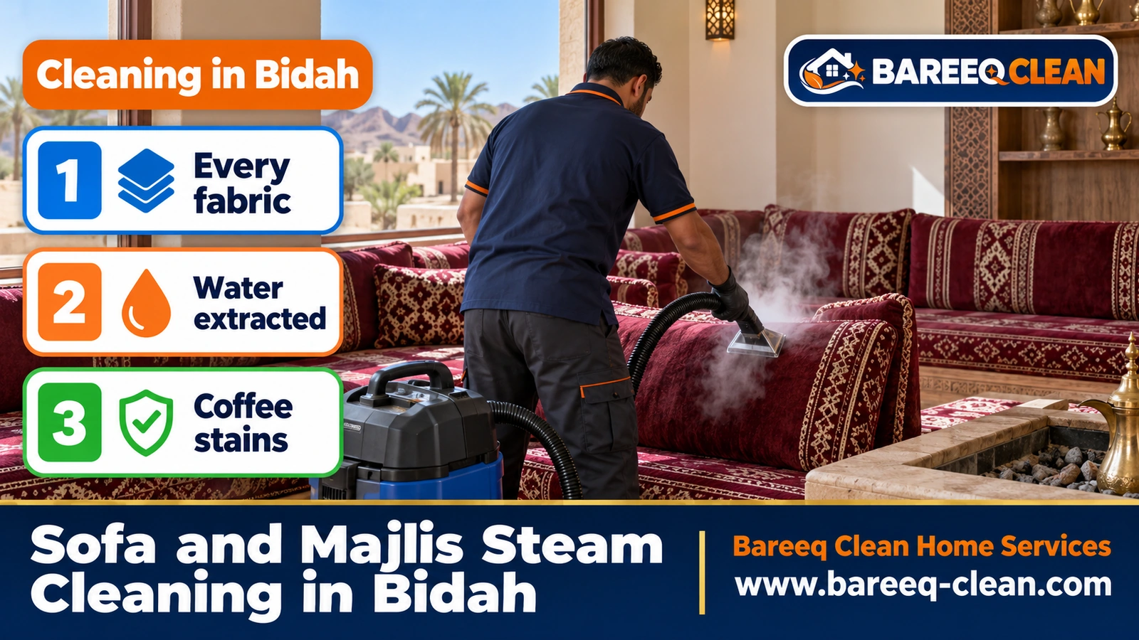 Sofa and majlis steam cleaning in Bidah