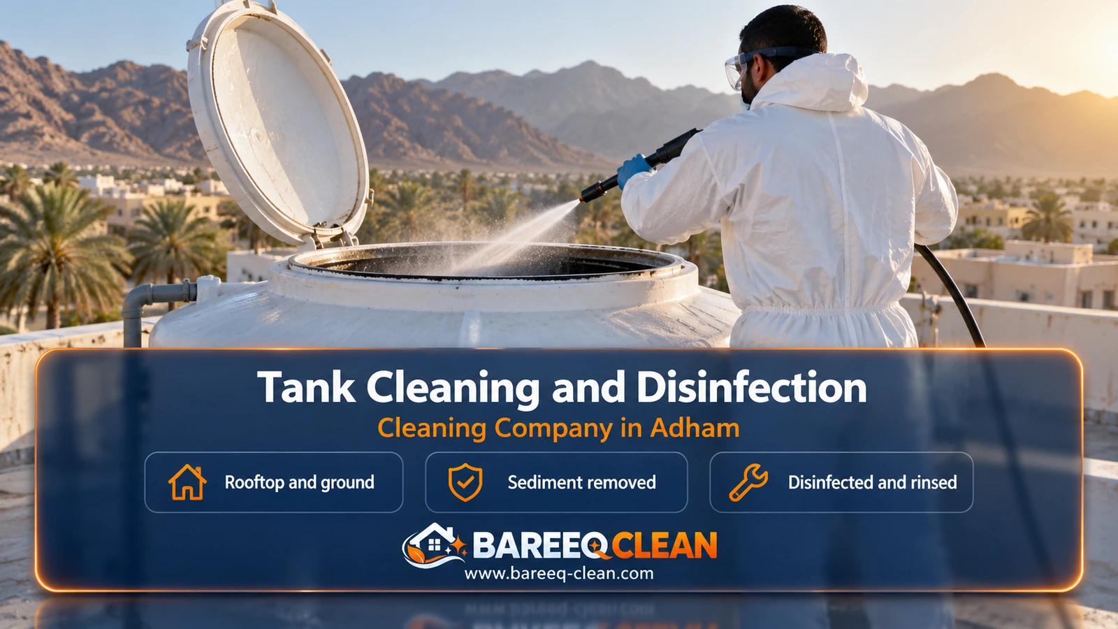 Water tank cleaning and disinfection in Adham