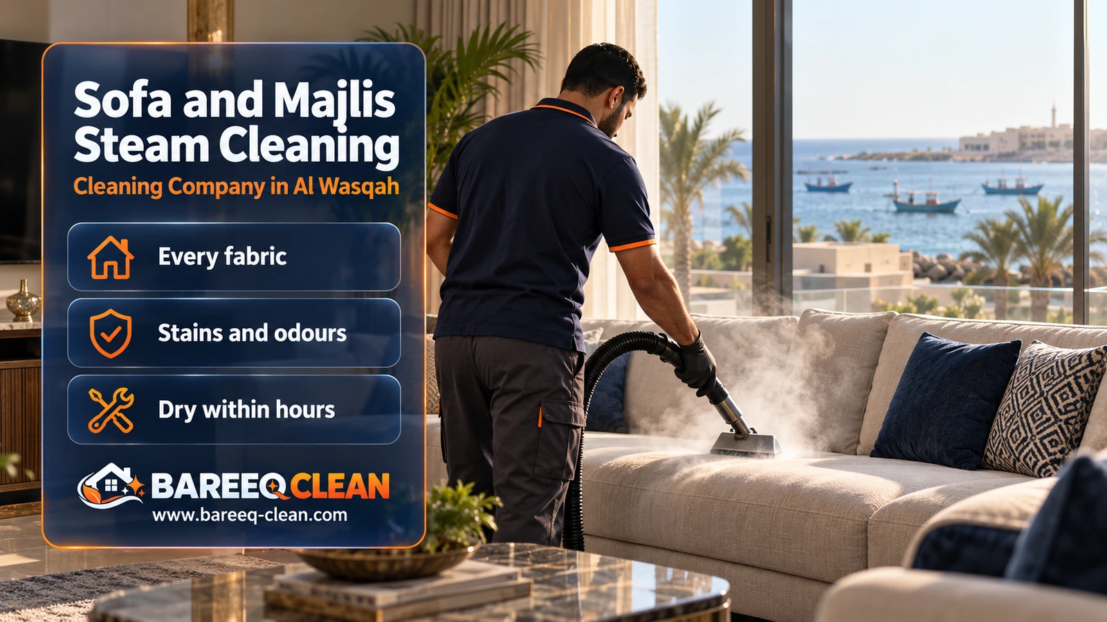 Sofa and majlis steam cleaning in Al Wasqah