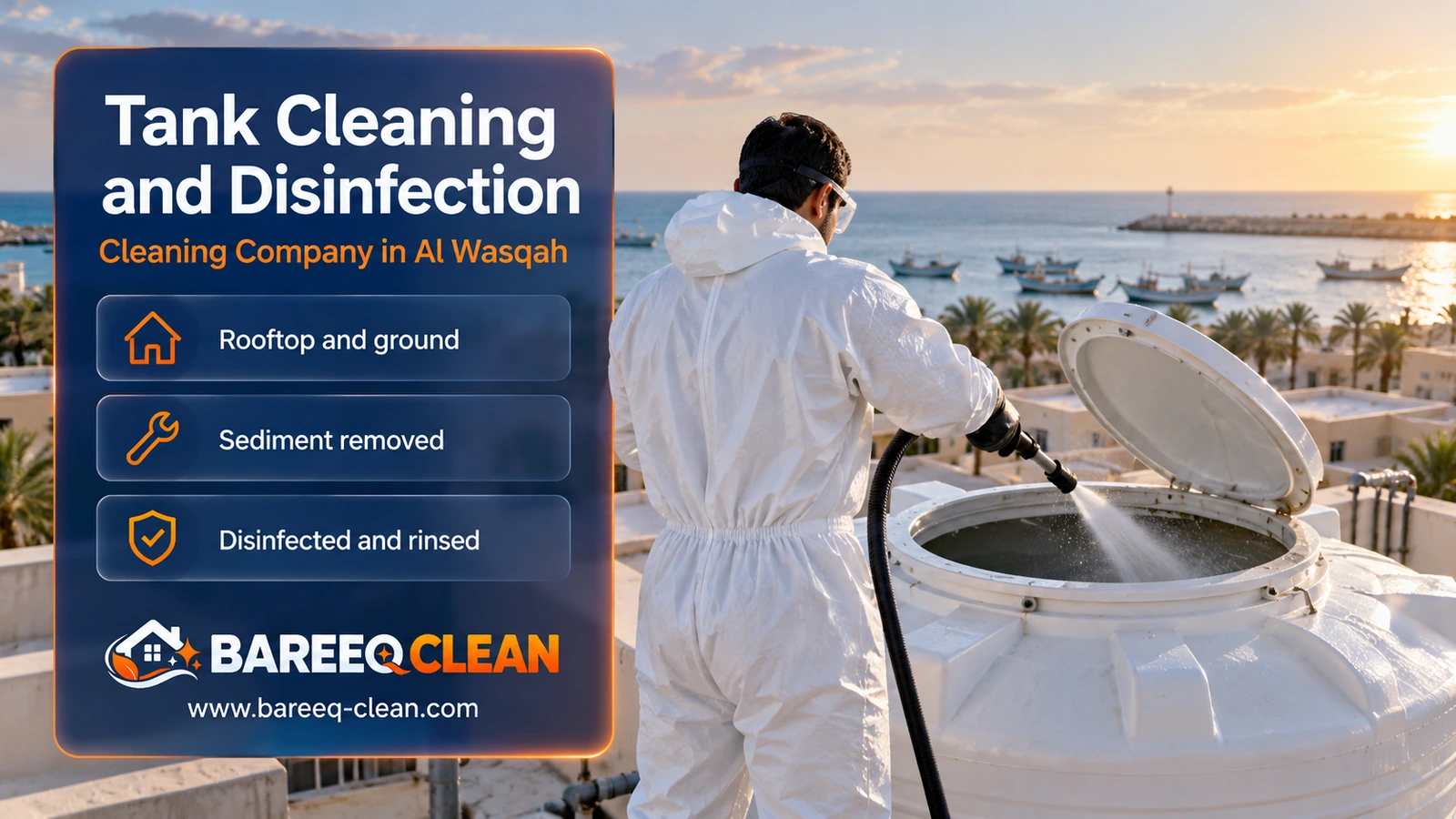 Water tank cleaning and disinfection in Al Wasqah
