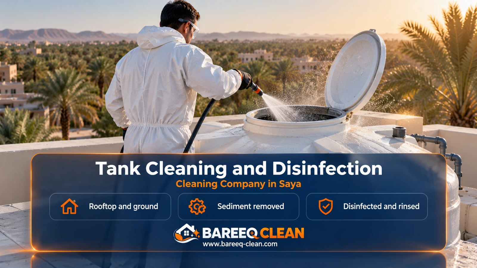 Water tank cleaning and disinfection in Saya