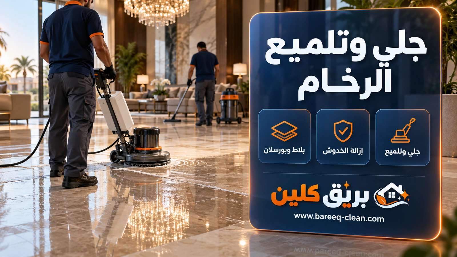 جلي وتلميع الرخام في جدة: ماكينة الجلي على أرضية رخام