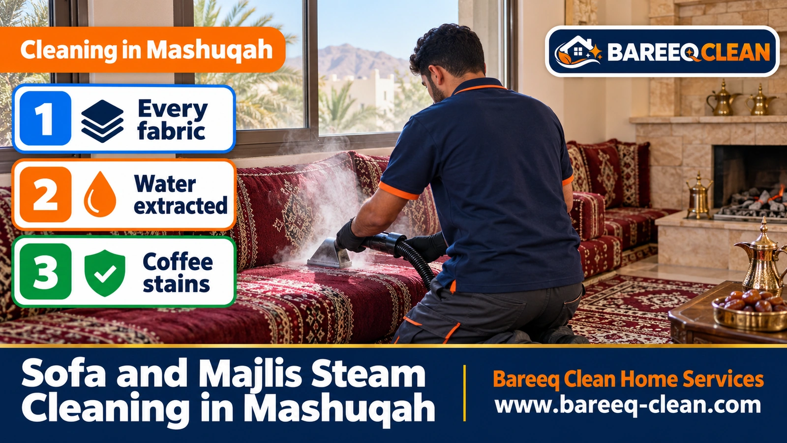 Sofa and majlis steam cleaning in Mashuqah