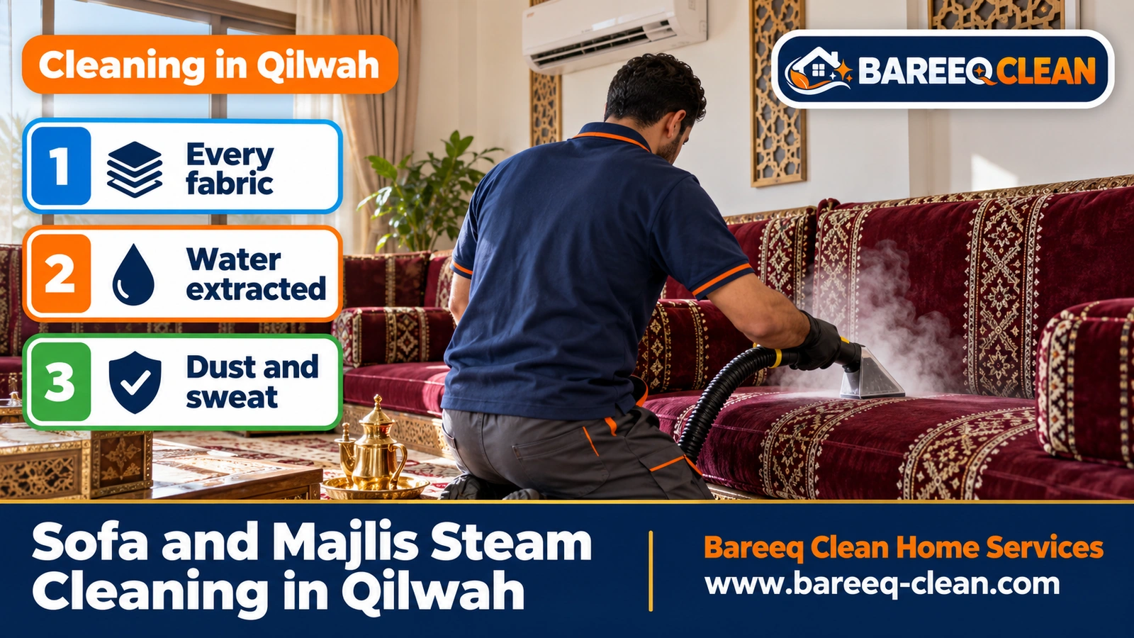 Sofa and majlis steam cleaning in Qilwah