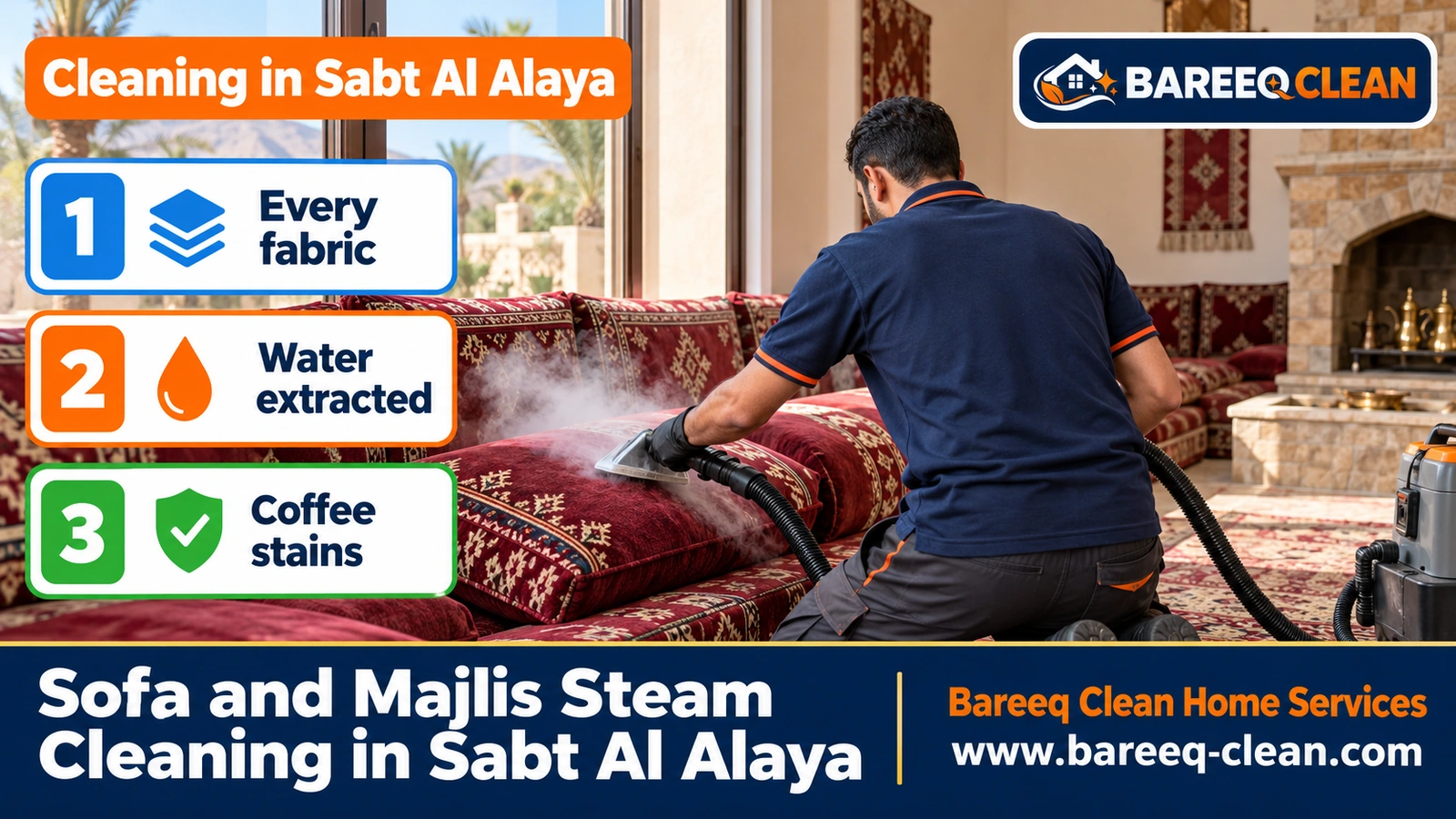 Sofa and majlis steam cleaning in Sabt Al Alaya
