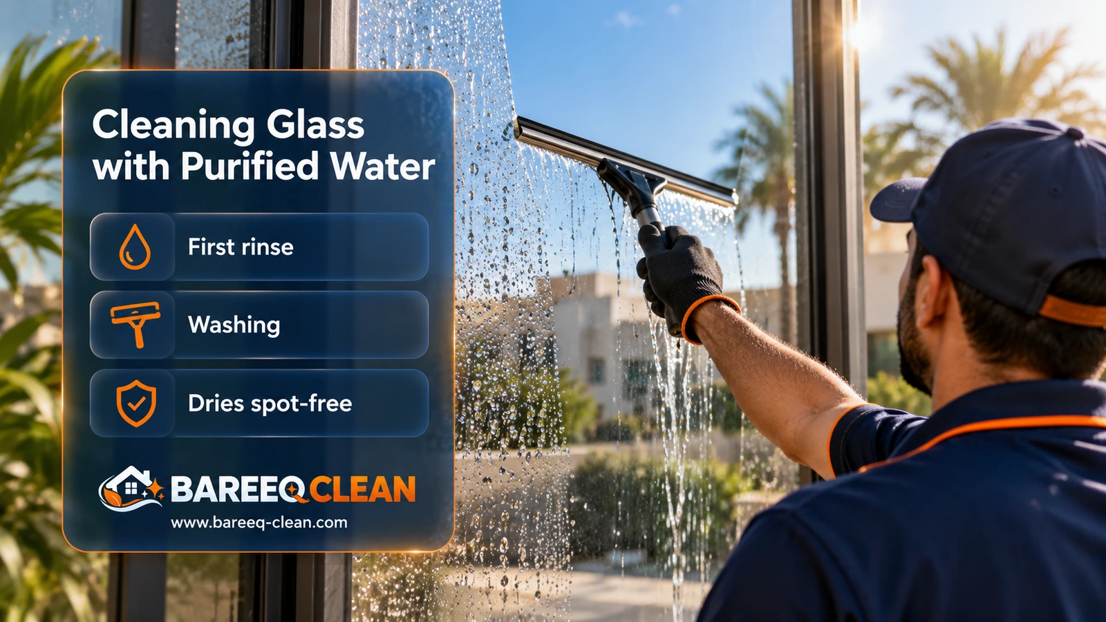 Cleaning glass with purified water
