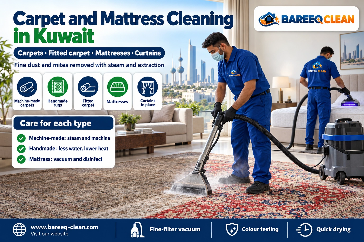 Steam cleaning carpets, fitted carpet and mattresses in Kuwait