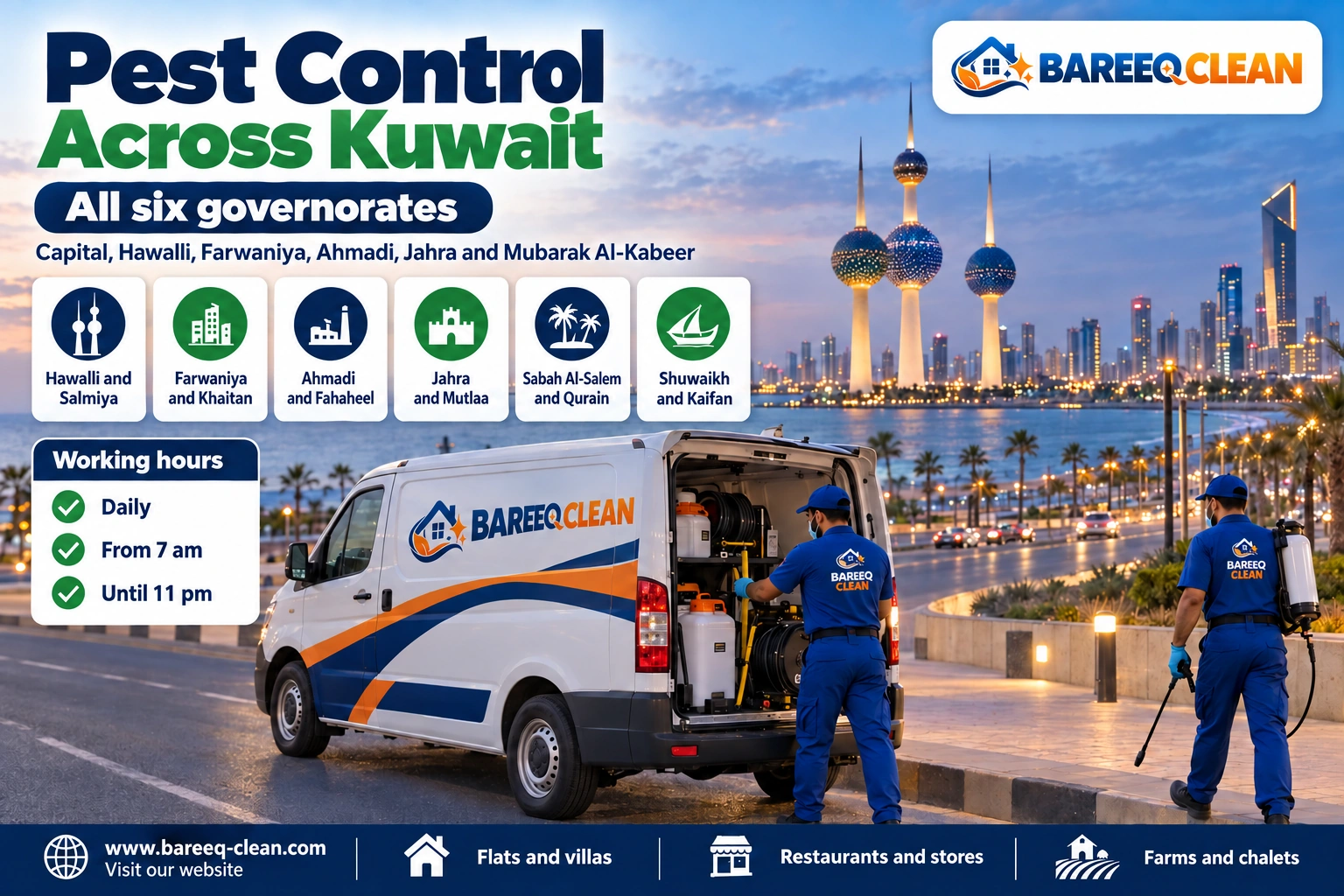 Bareeq Clean pest control team serving all six governorates of Kuwait