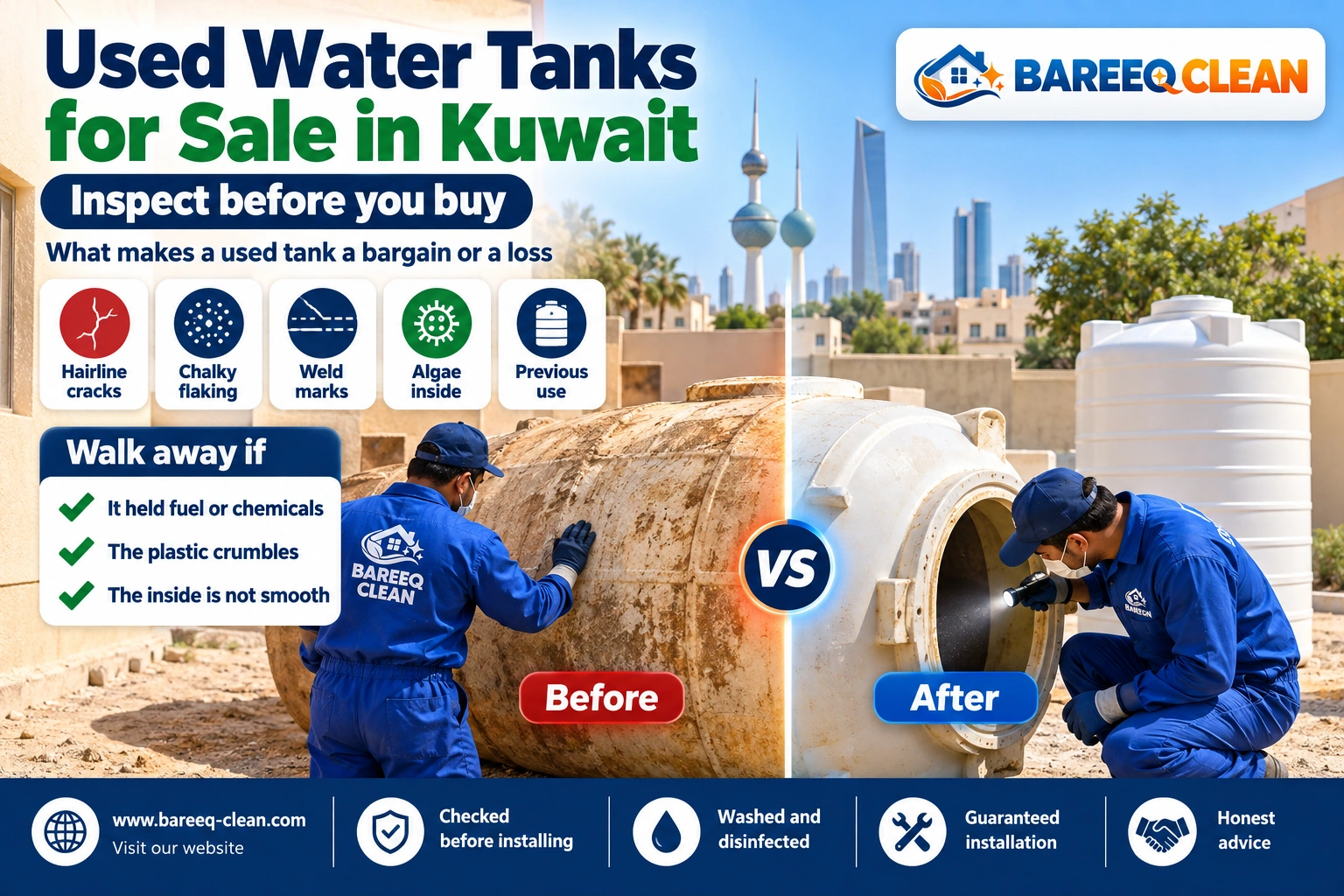 Inspecting a used water tank before buying in Kuwait