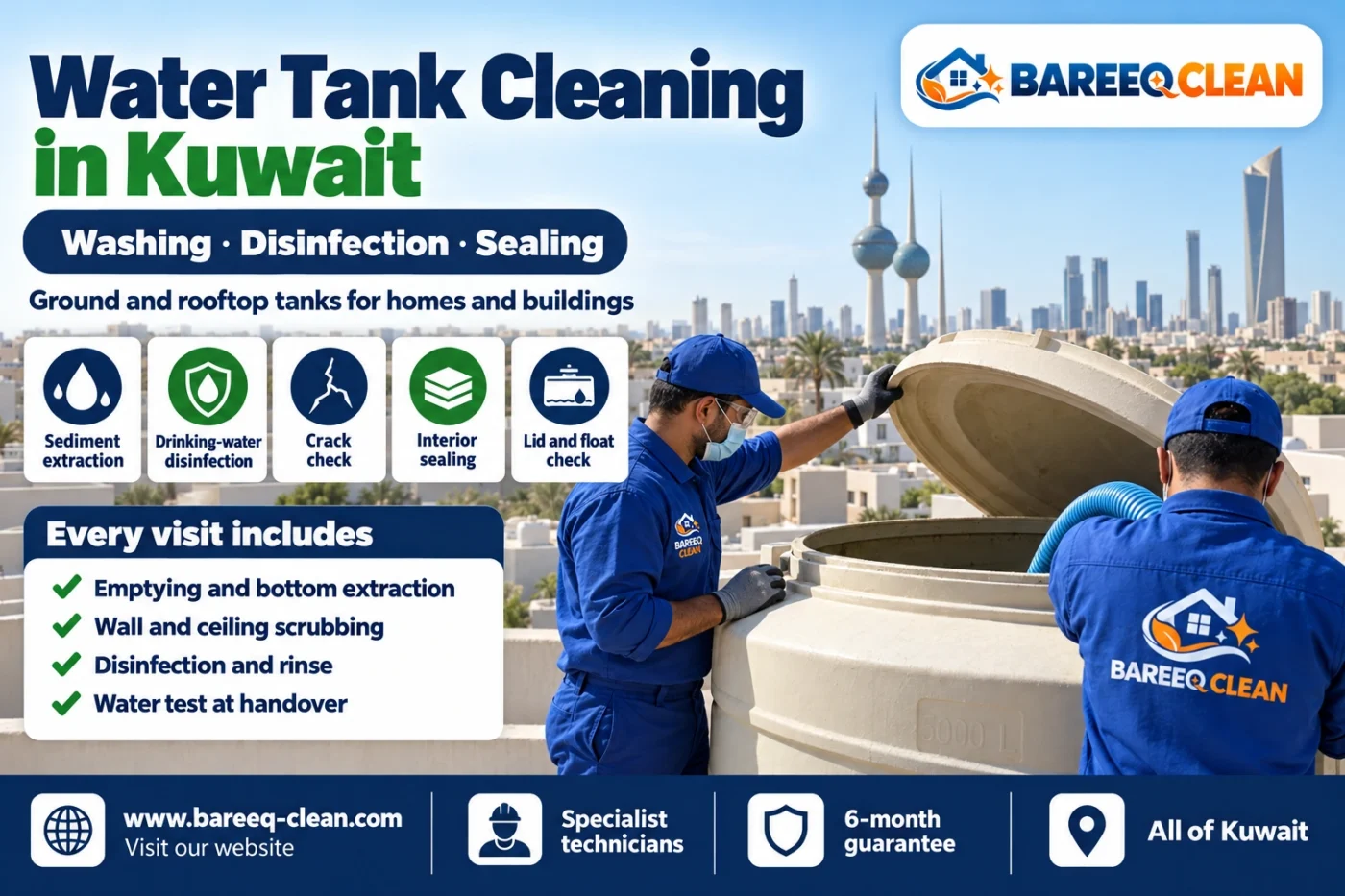 Water Tank Cleaning Company in Kuwait | Washing, Disinfection and Sealing