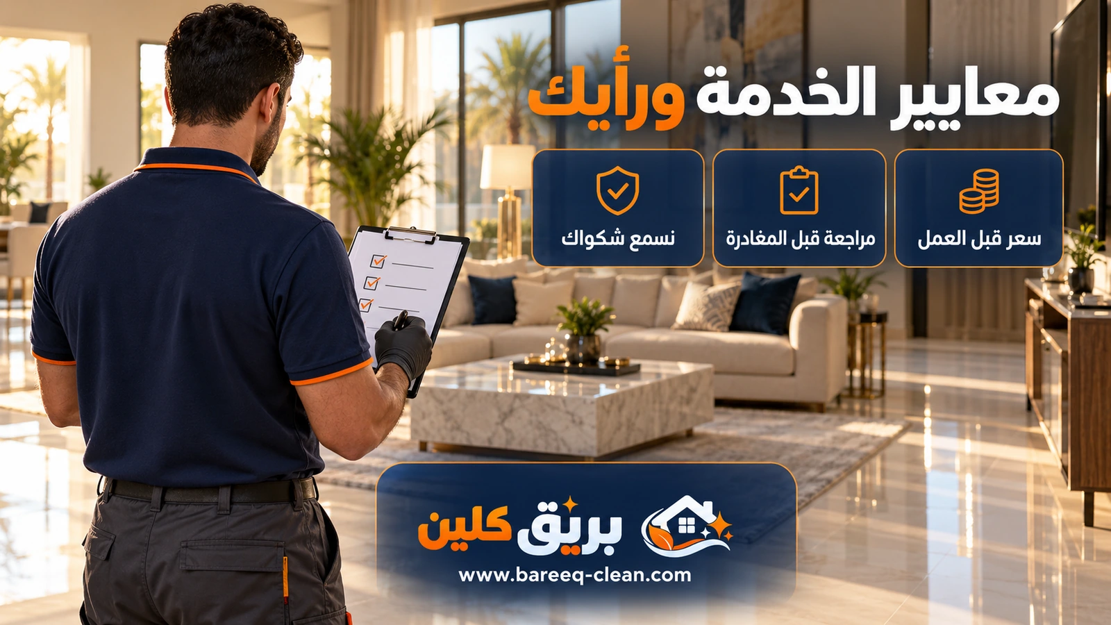 معايير الخدمة ورأيك | بريق كلين للخدمات المنزلية