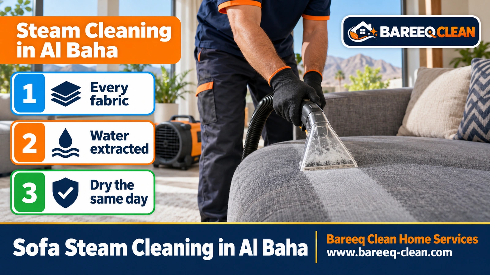 Sofa steam cleaning in Al Baha