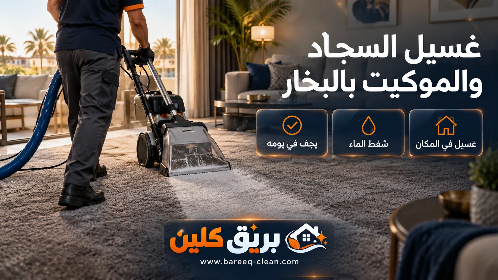 غسيل السجاد والموكيت بالبخار في جدة: ماكينة الحقن والشفط على الموكيت