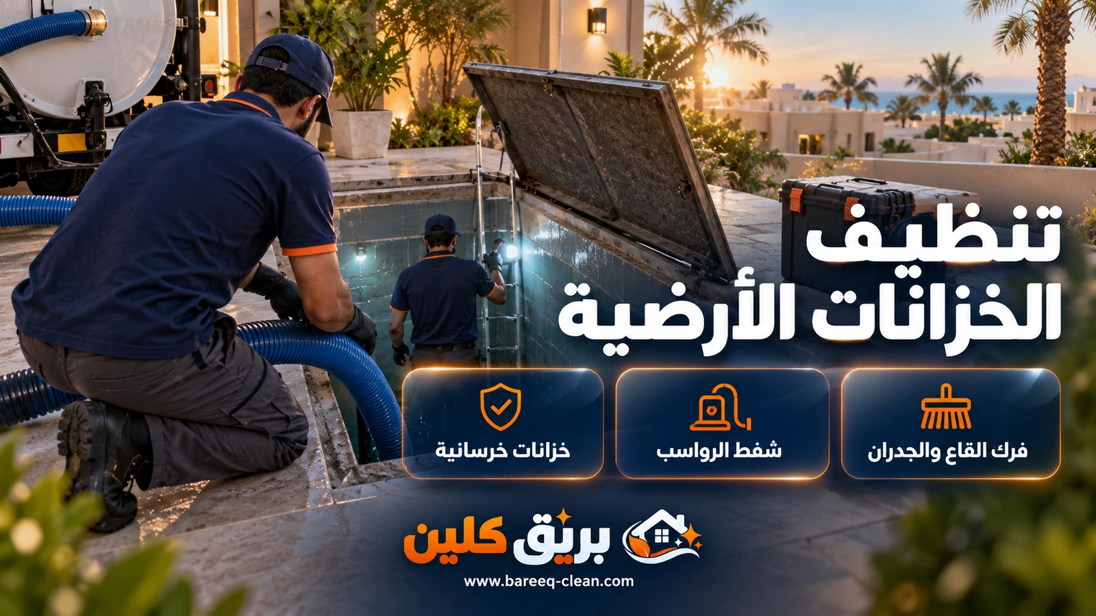 تنظيف الخزانات الأرضية في جدة: سلّم نازل في خزان أرضي