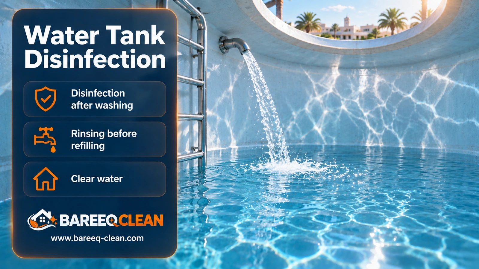 Water tank disinfection in Jeddah: a clean tank filling with clear water