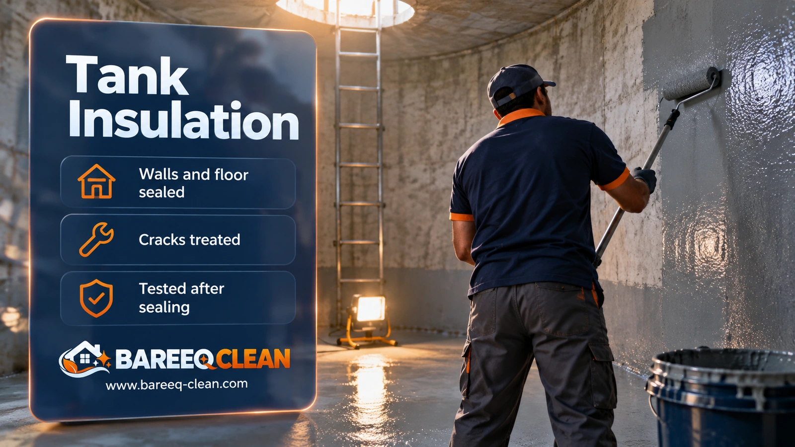 Tank insulation in Jeddah: coating a concrete tank wall with a sealing material