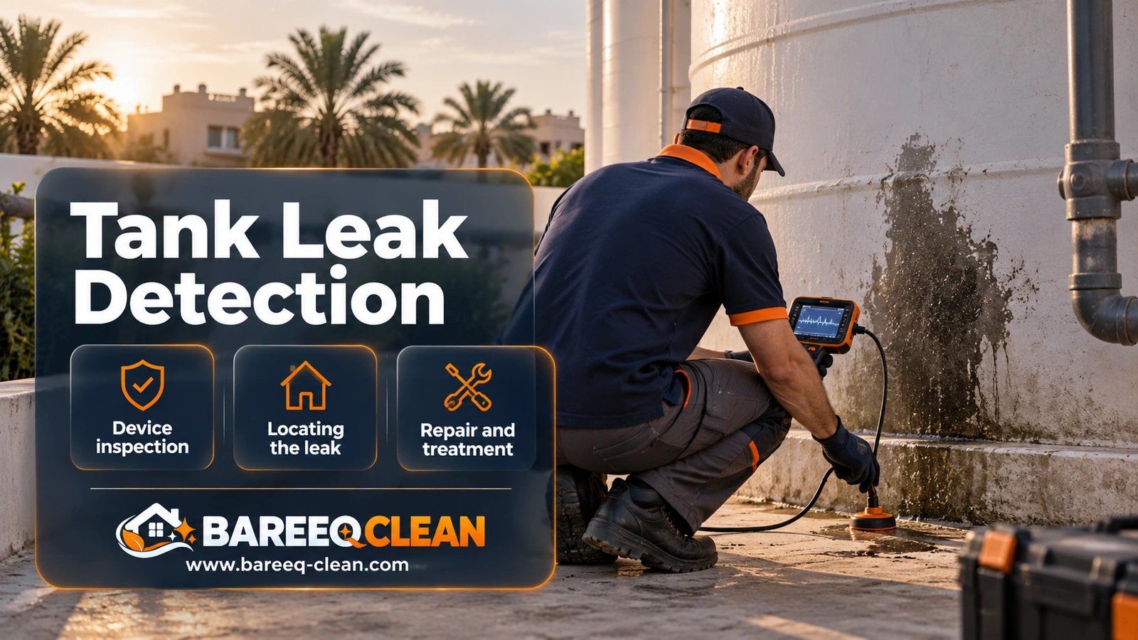 Tank leak detection in Jeddah: a leak detector at the base of a tank